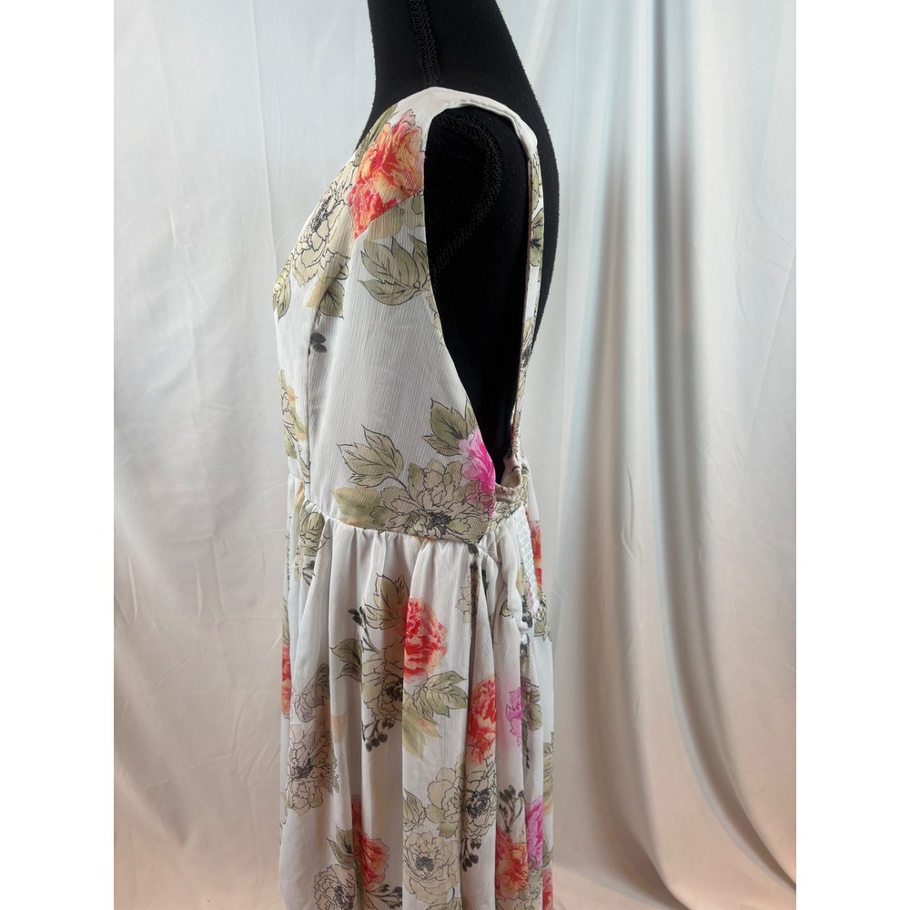 Chic Boho Floral Print Maxi Dress V Neck‎ Sleeveless Smocked Waist Tie Back - Picture 10 of 10